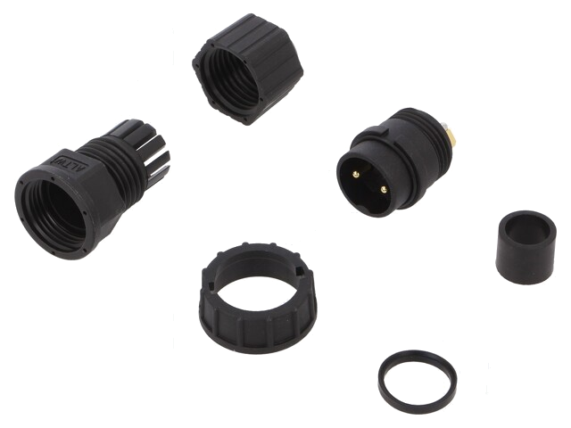 Connector: rond; stekker; maat D; mannelijk; PIN: 2; verguld; 20A Connector: rond; stekker; maat D; mannelijk; PIN: 2; verguld; 20A
